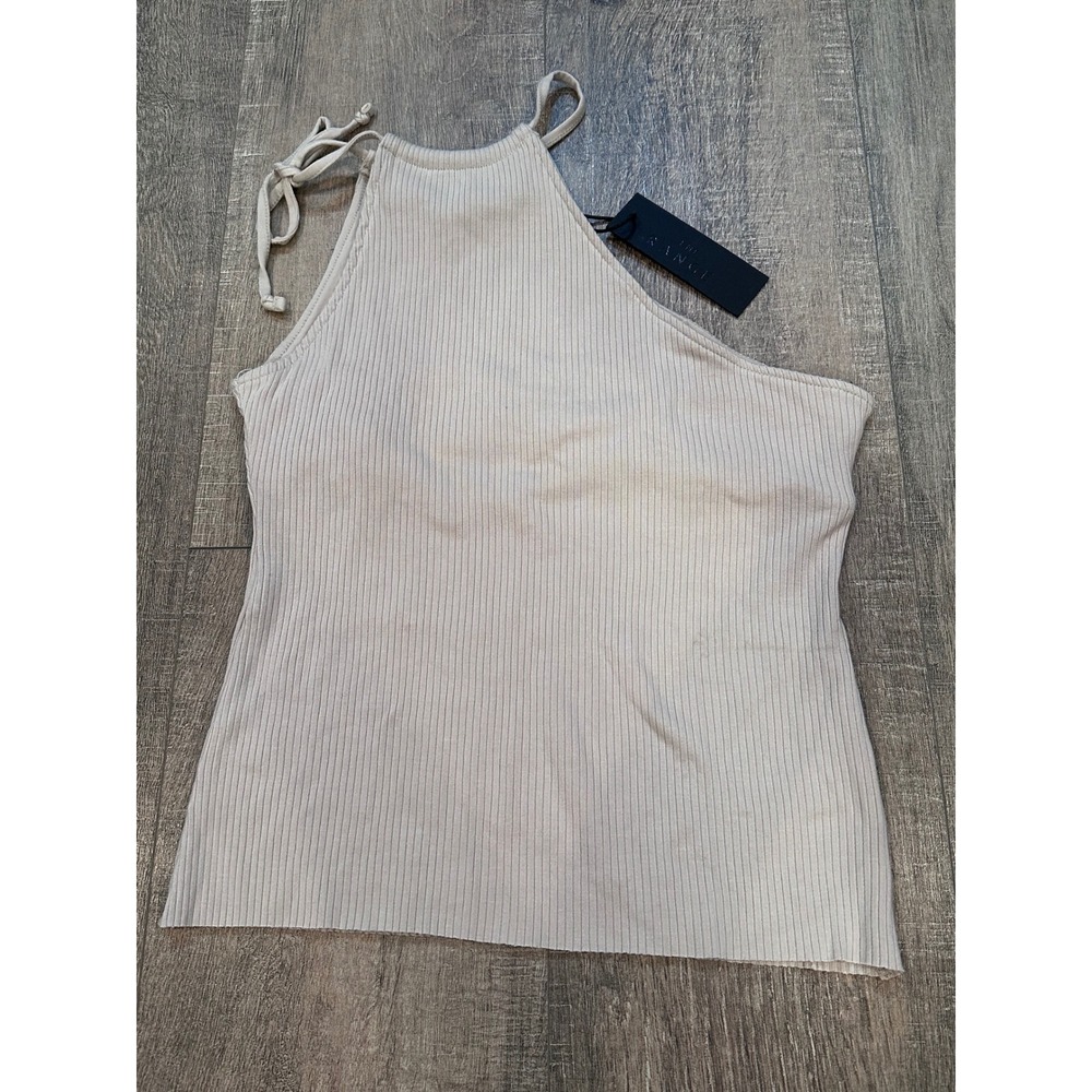 The Range One Shoulder Tie Ribbed Tank Top Asymmetrical Size Medium NWT